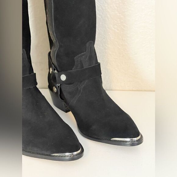 Zadig and Voltaire black suede tall cowboy harness boots French 40/US 9 - Picture 5 of 15